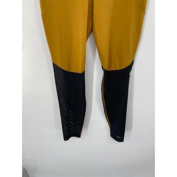 NIKE DRI-FIT SIZE LARGE MUSTARD YELLOW YOGA PANTS BLACK MESH - Picture 2 of 6